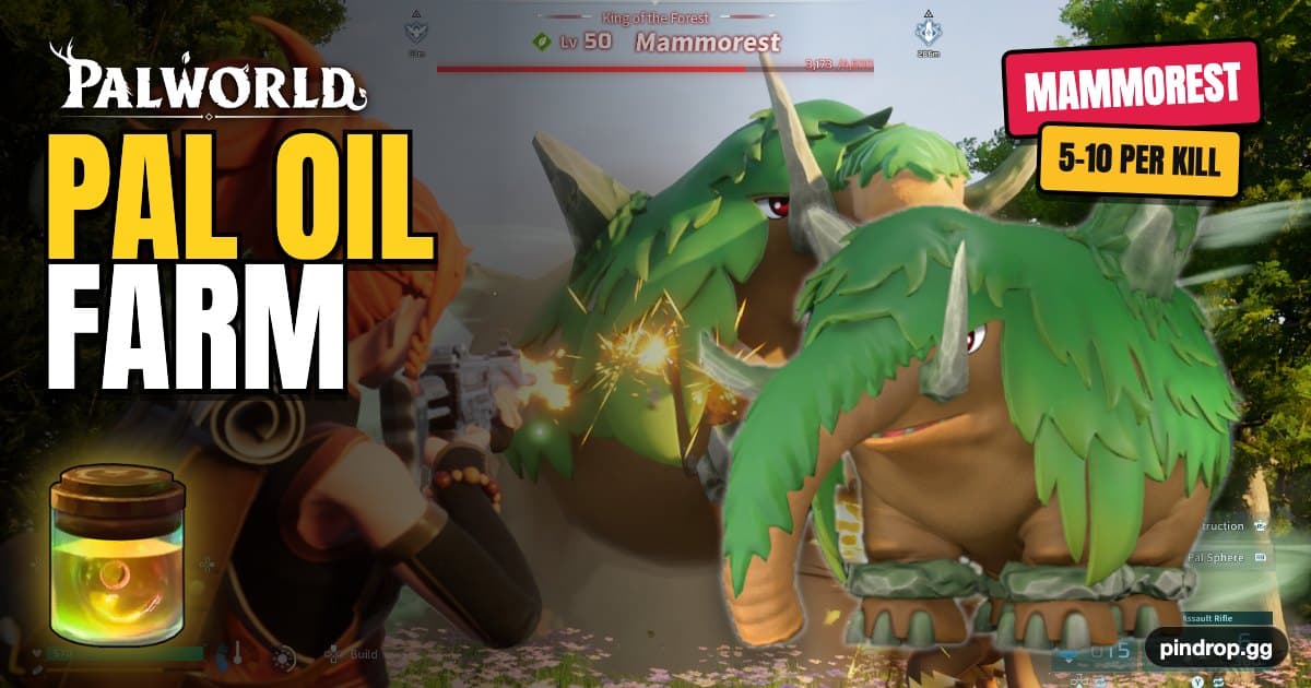 High Quality Pal Oil in Palworld — a flask of viscous oil beside a defeated Mammorest
