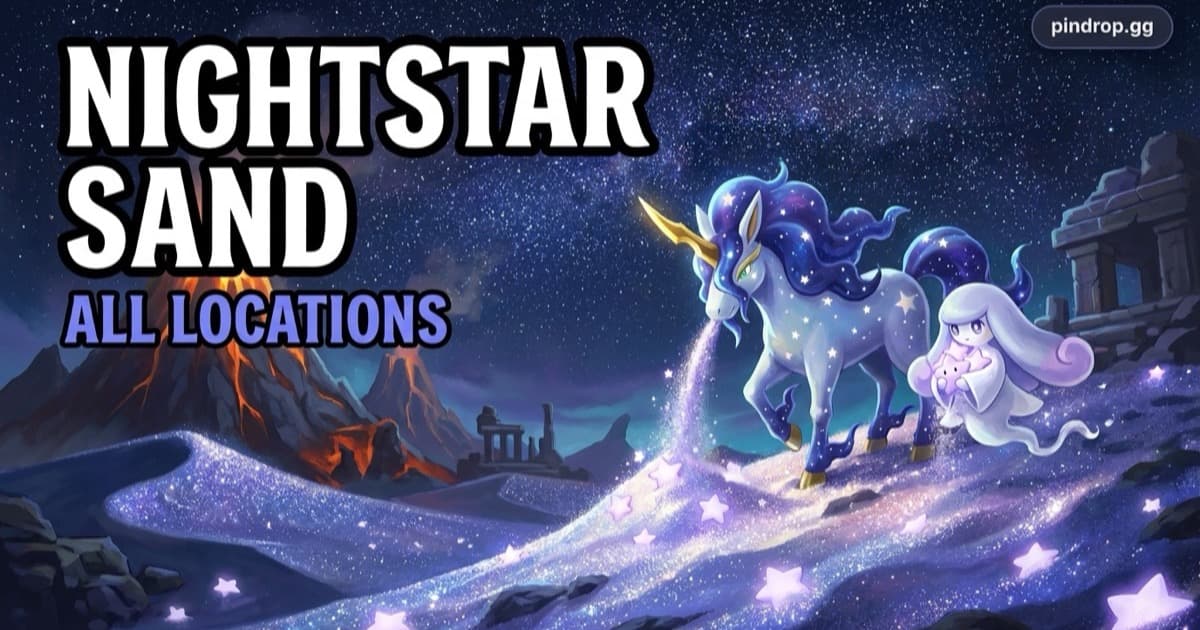 Nightstar Sand in Palworld — glowing sand deposits in a Feybreak desert at night