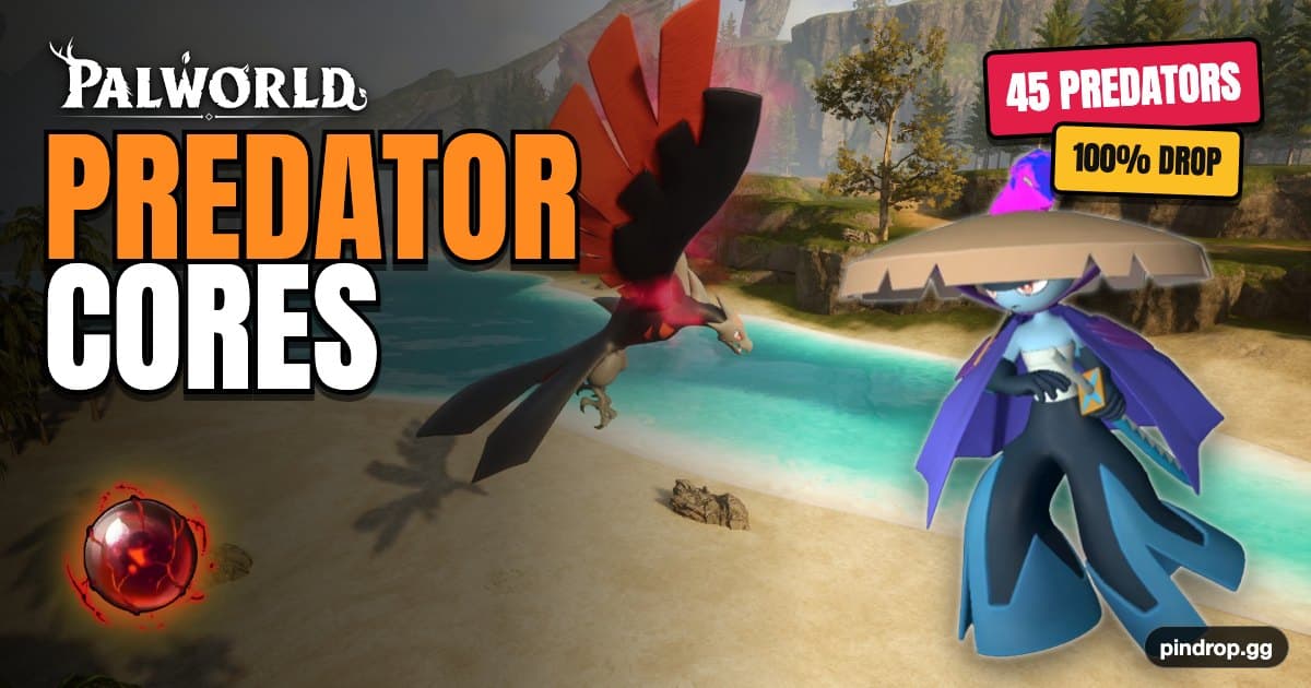 Predator Cores in Palworld — a glowing red core dropped by a defeated Predator Pal