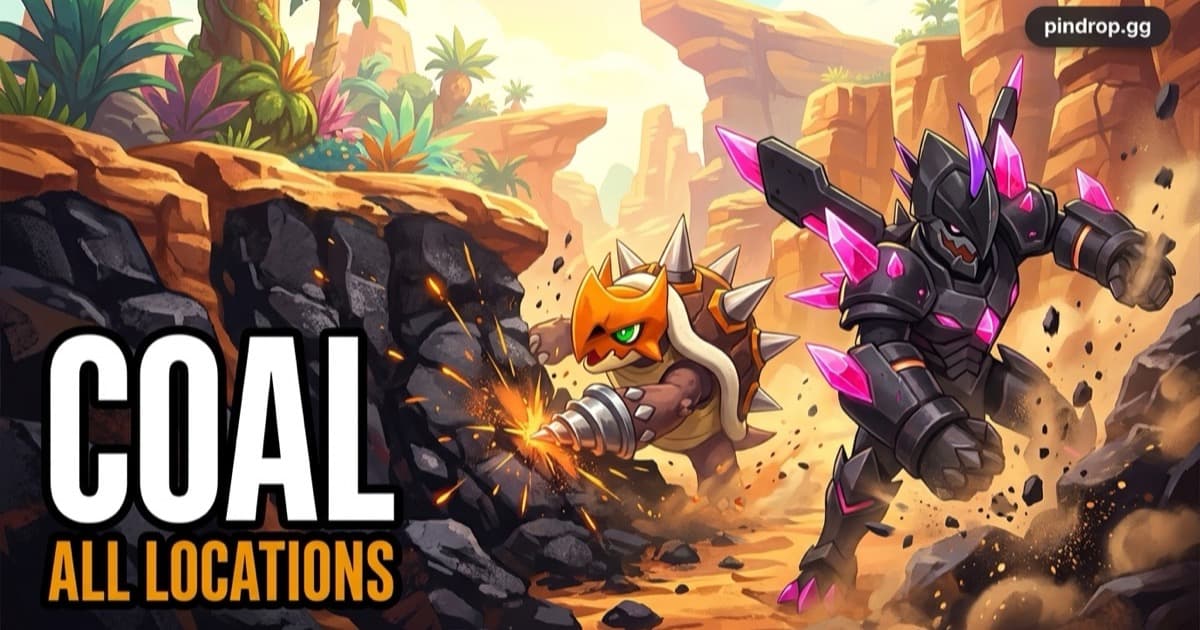 Where to get Coal in Palworld — Coal nodes clustered at Mt. Obsidian and Verdant Brook