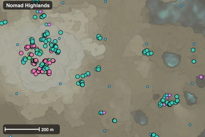 Map of Nomad Highlands: where this build's materials sit closest together