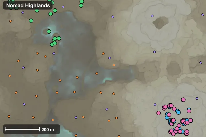 Map of Nomad Highlands: where this build's materials sit closest together