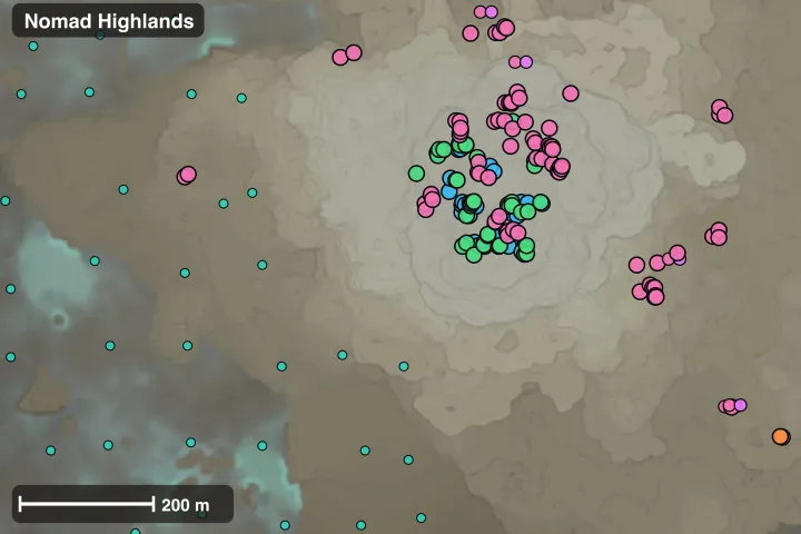 Map of Nomad Highlands: where this build's materials sit closest together