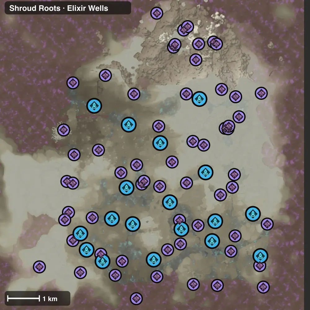 Map of every Shroud Root and Elixir Well