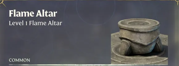 The Flame Altar in the crafting menu: Level 1 Flame Altar