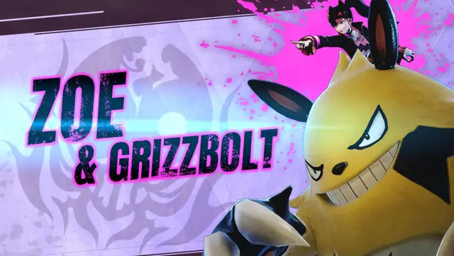 Grizzbolt and Zoe on the game's boss-intro card