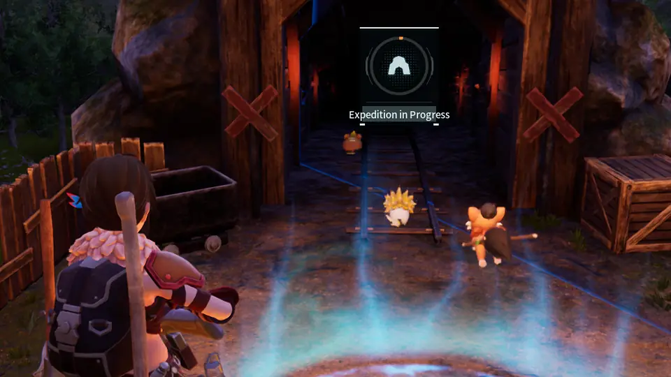 A player watching Pals leave from the Pal Expedition Station
