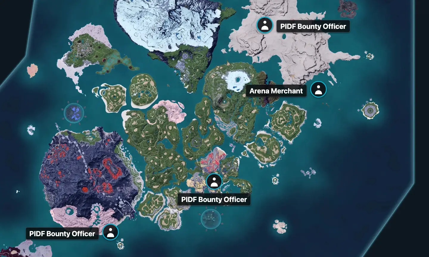 The Arena Merchant and the PIDF Bounty Officers on our map