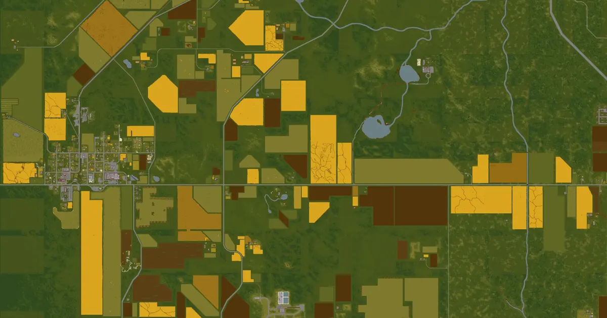 Map of Ekron in Project Zomboid, rendered from the game's world map