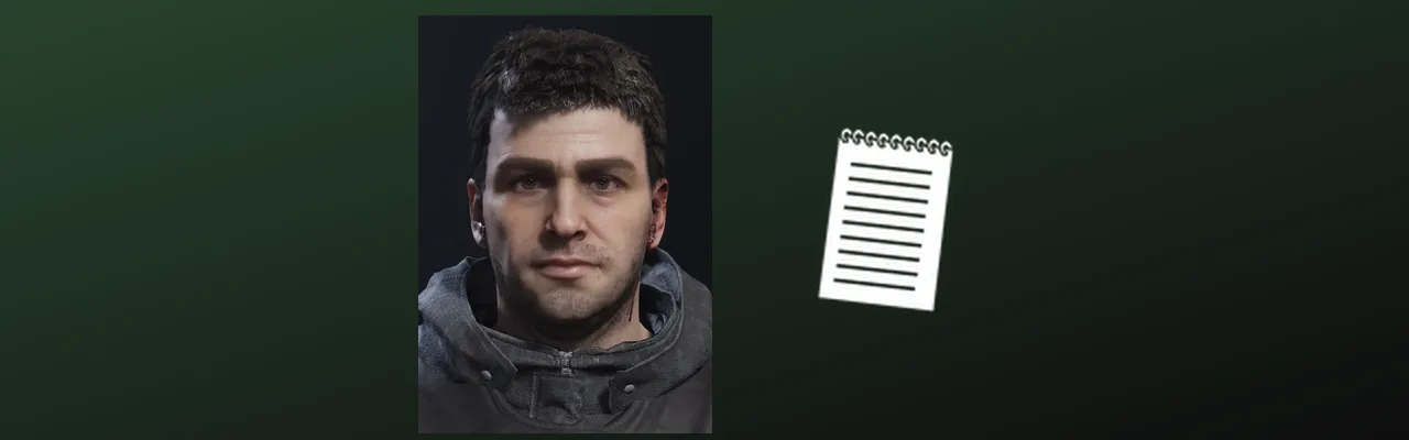 Kelvin's portrait beside the notepad icon from Sons of the Forest