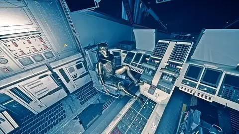 The Ancient Armor on a skeleton in a pilot's seat inside the crashed craft in Cave D, game screenshot