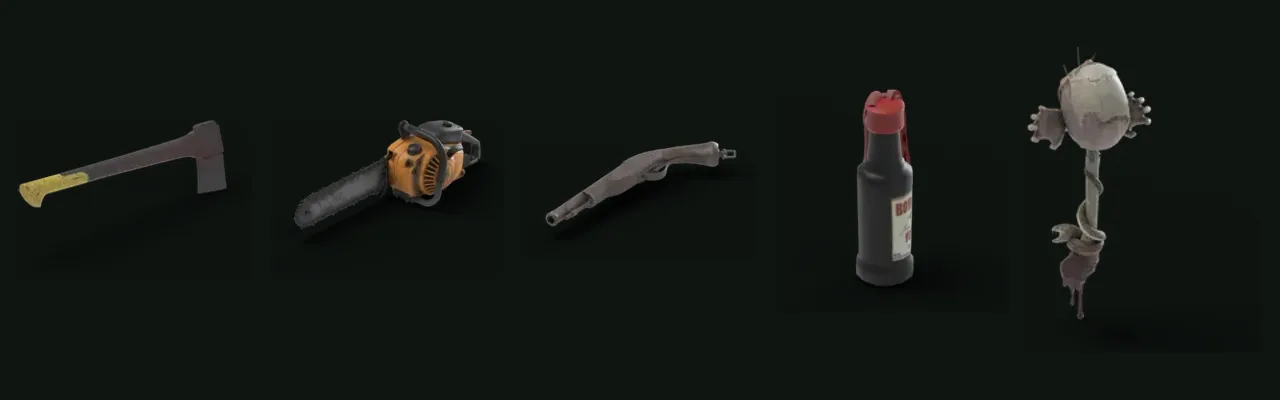 Club, chainsaw, flintlock, molotov and modern axe icons from The Forest